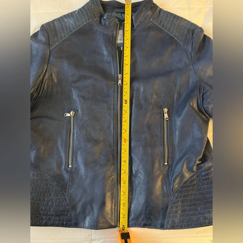 Leather BOD & Christensen Quilted Moto Jacket in Blue - Picture 5 of 9